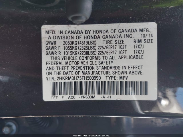 2HKRM3H75FH500990 Honda Cr-v Ex-l