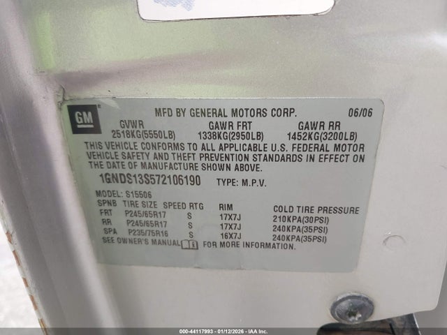 2007 CHEVROLET TRAILBLAZER 1GNDS13S572106190 Photo 8