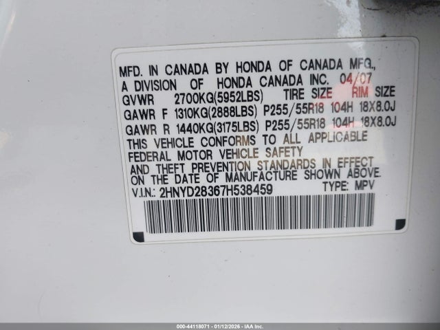 2007 ACURA MDX 2HNYD28367H538459 Photo 8