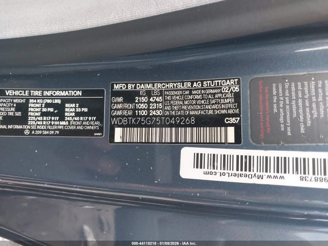 2005 MERCEDES-BENZ CLK 500 WDBTK75G75T049268 Photo 8