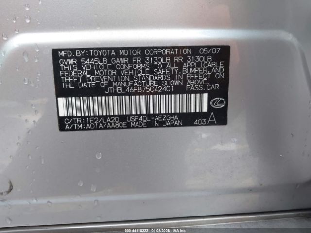 2007 LEXUS LS 460 JTHBL46F875042401 Photo 8