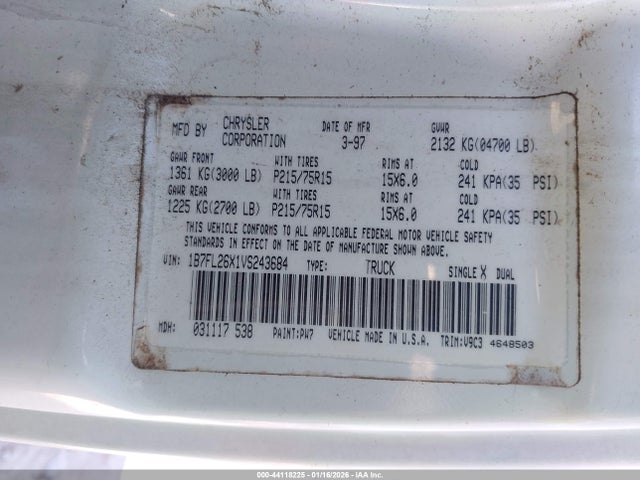 1997 DODGE DAKOTA 1B7FL26X1VS243684 Photo 8