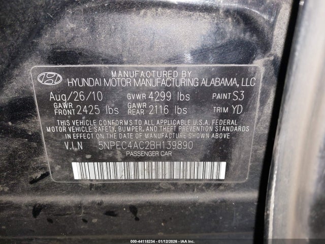 2011 HYUNDAI SONATA 5NPEC4AC2BH139890 Photo 8
