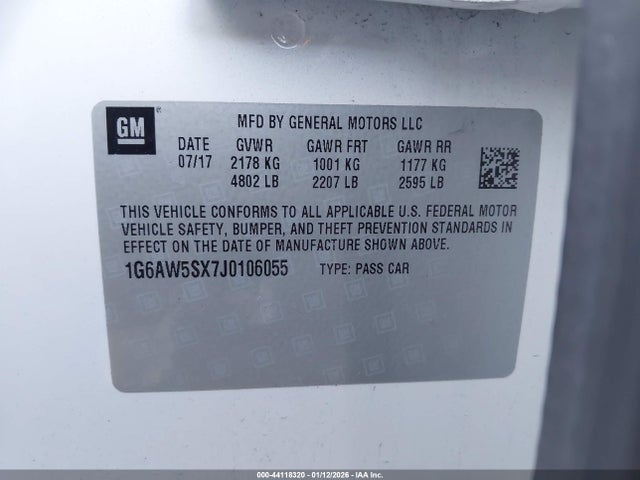 Продажа на аукционе авто 2018 Cadillac Cts Standard, vin: 1G6AW5SX7J0106055, номер лота: 44118320