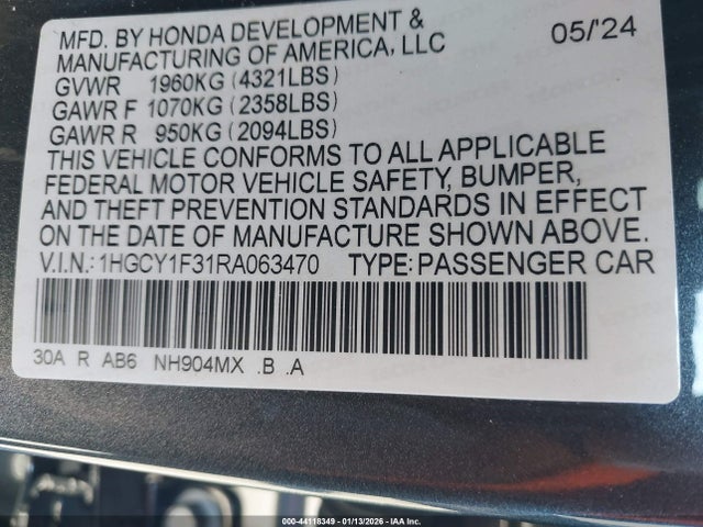 1HGCY1F31RA063470 Honda ACCORD EX