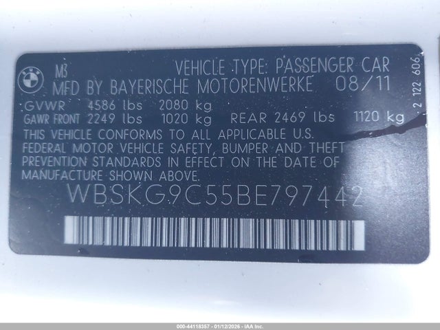 44118357 :رقم المزاد ، WBSKG9C55BE797442 vin ، 2011 Bmw M3 مزاد بيع