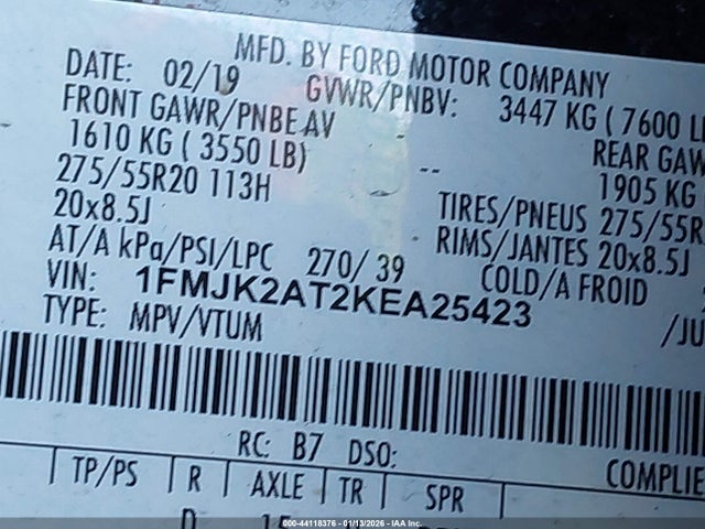 1FMJK2AT2KEA25423 Ford Expedition Max Limited
