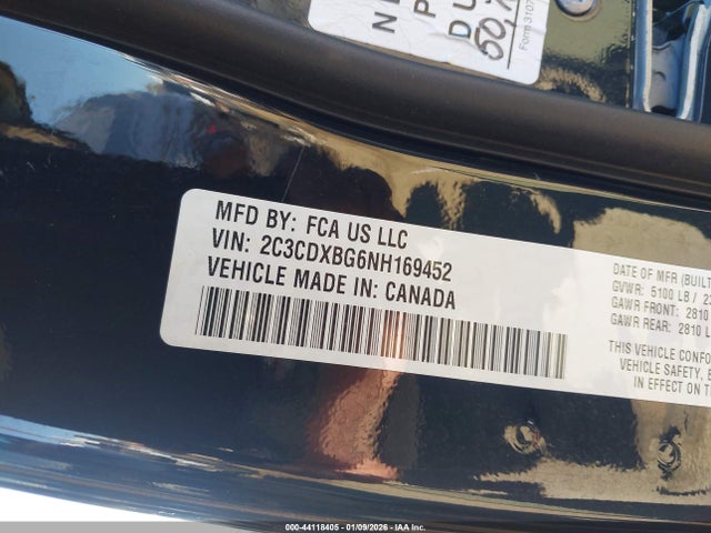 2C3CDXBG6NH169452 Dodge Charger Sxt Rwd