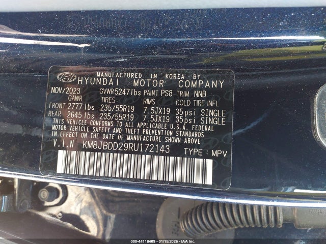 44118409 :رقم المزاد ، KM8JBDD29RU172143 vin ، 2024 Hyundai Tucson Plug-in Hybrid Sel مزاد بيع