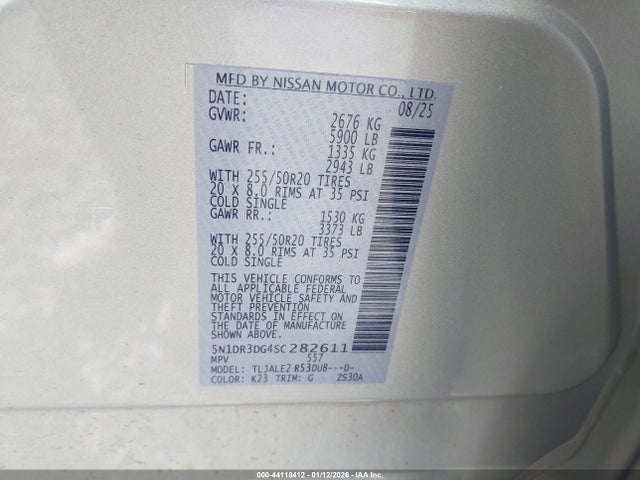 5N1DR3DG4SC282611 Nissan Pathfinder Platinum Fwd