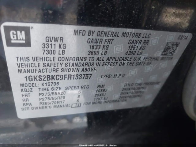 GMC YUKON SLT 2015 1GKS2BKC9FR133757 Image 9