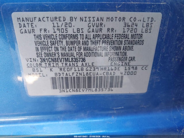Nissan Versa Sv Xtronic Cvt 2021 3N1CN8EV7ML835736 Image 9