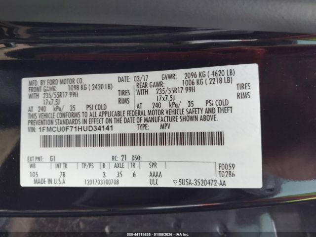2017 FORD ESCAPE 1FMCU0F71HUD34141 Photo 8