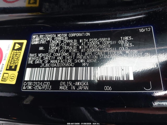 2013 LEXUS RX 450H JTJBC1BA3D2058042 Photo 8