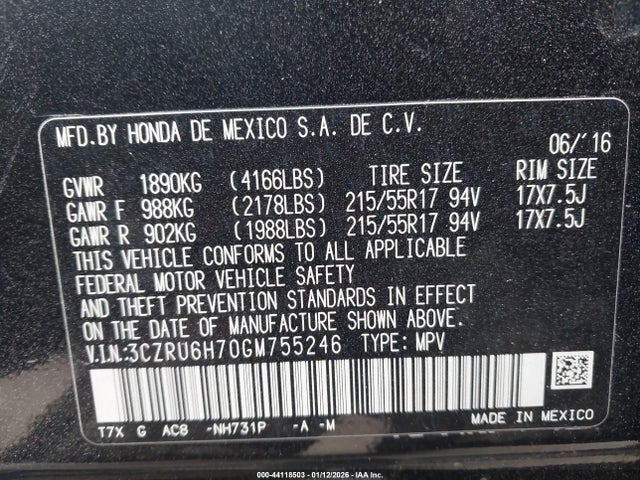 2016 HONDA HR-V 3CZRU6H70GM755246 Photo 8