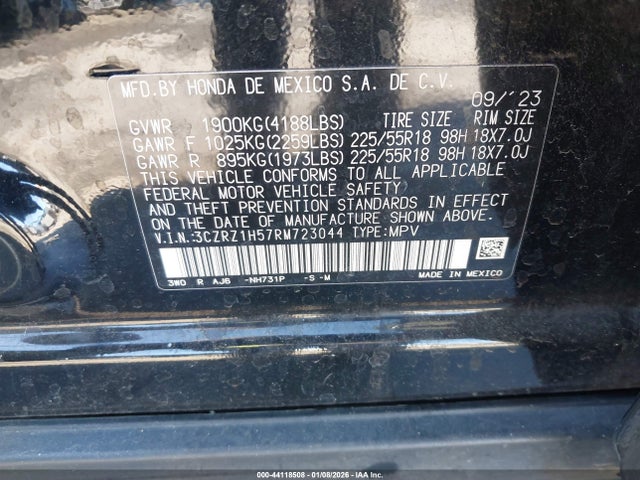 3CZRZ1H57RM723044 Honda Hr-v 2wd Sport W/o Bsi/sport