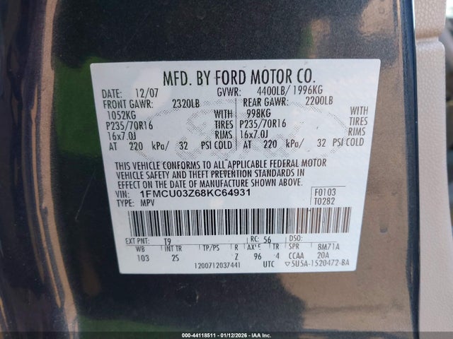 2008 FORD ESCAPE 1FMCU03Z68KC64931 Photo 8