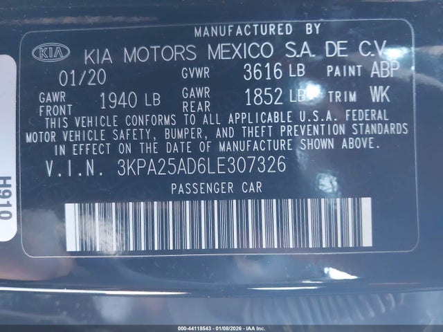 3KPA25AD6LE307326 KIA Rio 5-door S