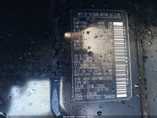 JN8AT3BA7MW023382 Nissan Rogue Sv Fwd