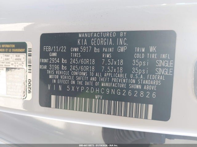 5XYP2DHC9NG262826 KIA Telluride Lx