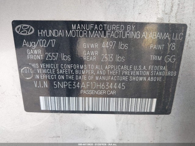 5NPE34AF1JH634445 Hyundai SONATA SEL