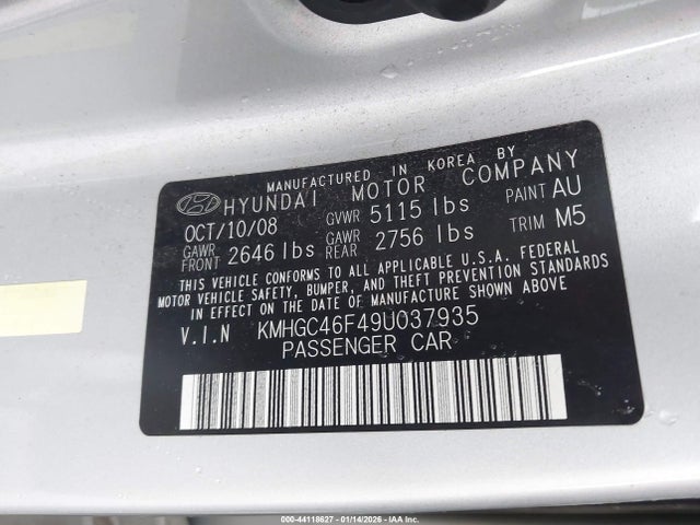 Aukcja sprzedaży 2009 Hyundai Genesis 4.6, vin: KMHGC46F49U037935, numer aukcji: 44118627