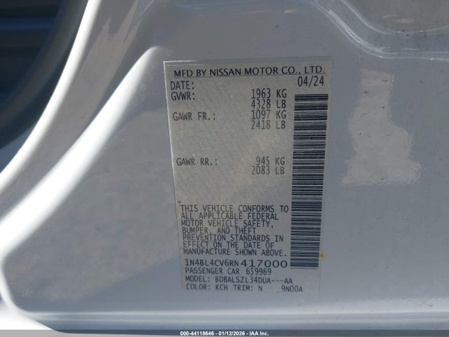 44118646 :رقم المزاد ، 1N4BL4CV6RN417000 vin ، 2024 Nissan Altima Sr Fwd مزاد بيع