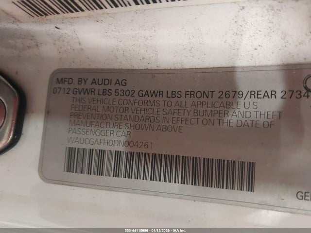 44118656 :رقم المزاد ، WAUCGAFH0DN004261 vin ، 2013 Audi S5 3.0t Premium Plus مزاد بيع