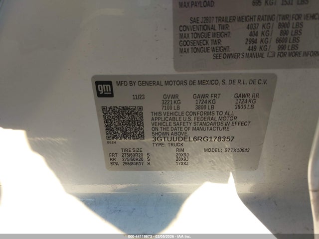 Продаж на аукціоні авто 2024 Gmc Sierra 1500 4wd  Short Box Slt, vin: 3GTUUDEL6RG178357, номер лоту: 44118673