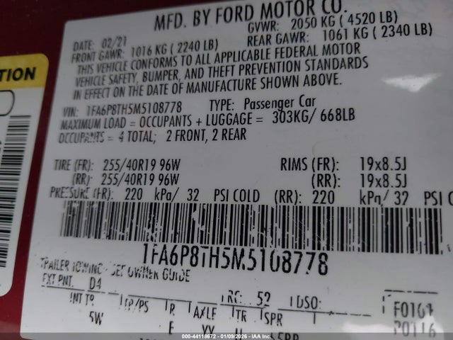 Ford Mustang Ecoboost Premium Fastback 2021 1FA6P8TH5M5108778 Image 9