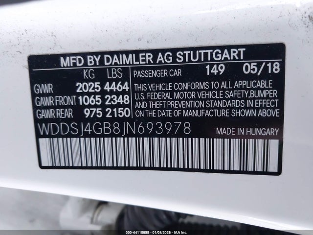 WDDSJ4GB8JN693978 Mercedes-Benz CLA 250 4MATIC