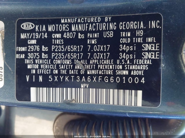 5XYKT3A6XFG601004 KIA SORENTO LX
