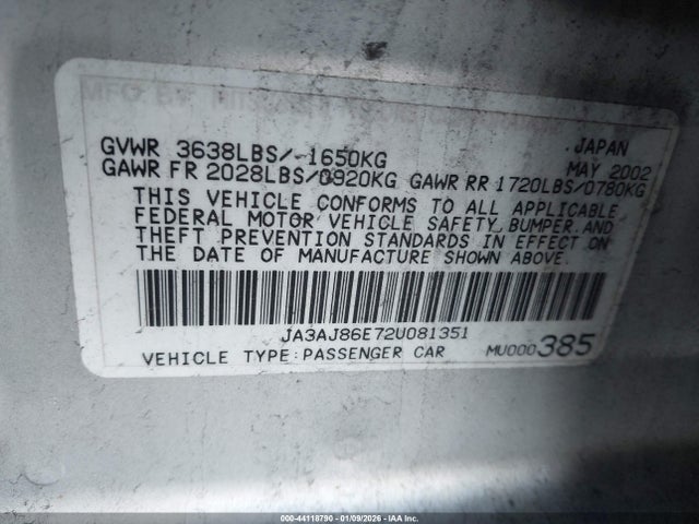 2002 MITSUBISHI LANCER JA3AJ86E72U081351 Photo 8