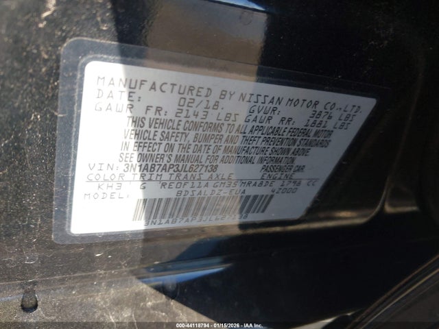 3N1AB7AP3JL627138 Nissan SENTRA SV