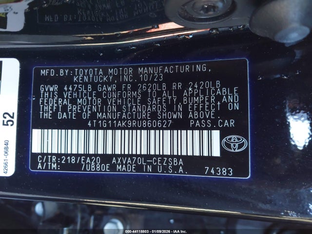 4T1G11AK9RU860627 Toyota CAMRY SE