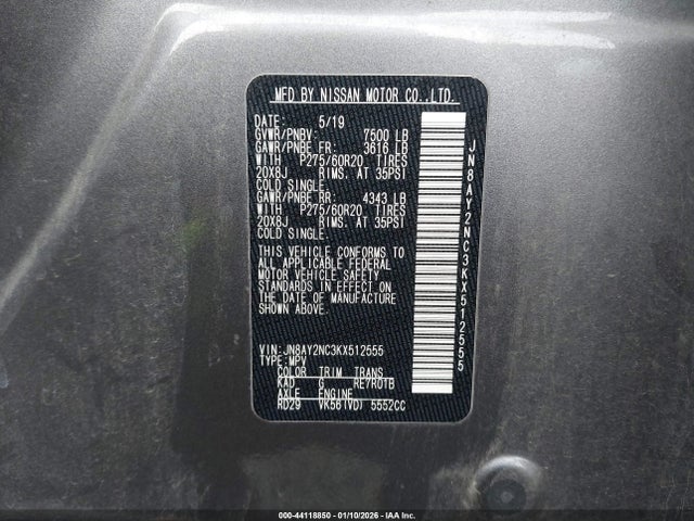 JN8AY2NC3KX512555 Nissan Armada Sl