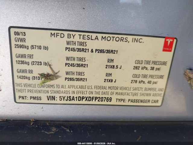 2013 TESLA MODEL S 5YJSA1DPXDFP20769 Photo 8