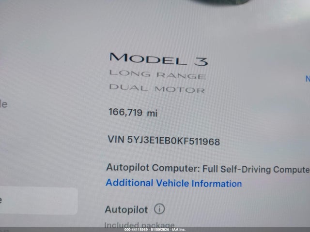 Продаж на аукціоні авто 2019 Tesla Model 3 Long Range/performance, vin: 5YJ3E1EB0KF511968, номер лоту: 44118969