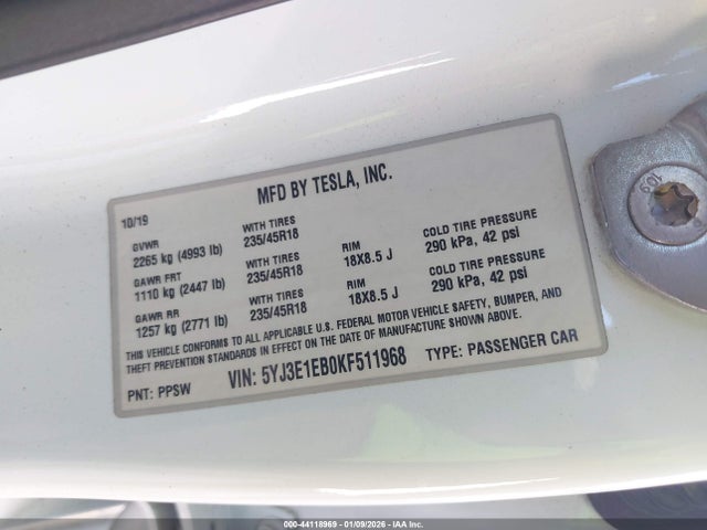 2019 TESLA MODEL 3 5YJ3E1EB0KF511968 Photo 8