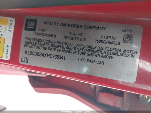 Chevrolet lv7 - mfi, variable valve timing, alum, gen 1 var 1 2017 KL8CD6SAXHC735341 Image 9