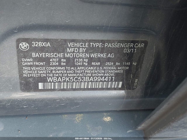 Продажа на аукционе авто 2011 Bmw 328i Xdrive, vin: WBAPK5C53BA994411, номер лота: 44119044