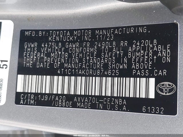 4T1C11AK0RU874625 Toyota CAMRY LE