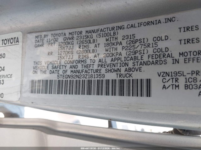 2003 TOYOTA TACOMA 5TEGN92N23Z181359 Photo 8