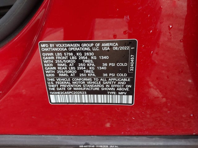 1V2HE2CA5PC202523 Volkswagen Atlas Cross Sport 3.6l V6 Se W/technology