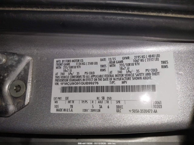 1FMCU9G91GUB99276 Ford ESCAPE SE