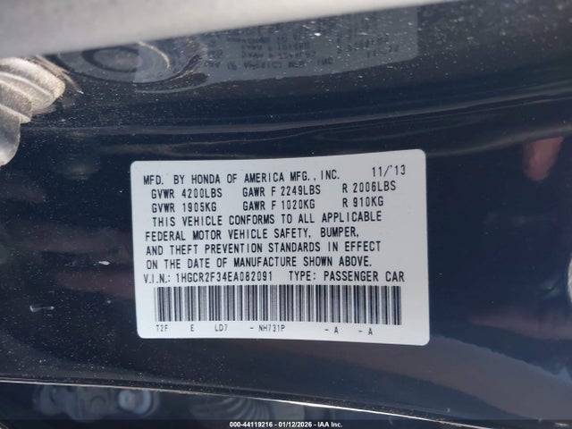 Honda ACCORD LX 2014 1HGCR2F34EA082091 Image 9