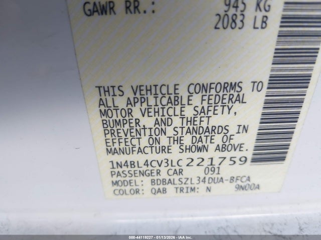 1N4BL4CV3LC221759 Nissan Altima Sr Fwd