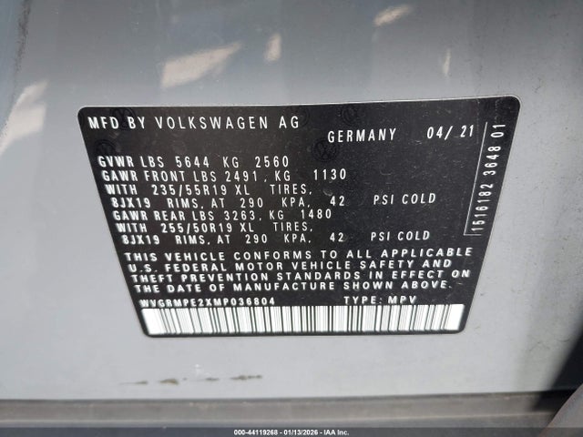WVGRMPE2XMP036804 Volkswagen ID.4 PRO