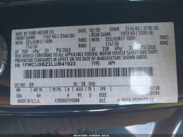 1FMCU9BZ2LUB41923 Ford Escape Se Sport Hybrid