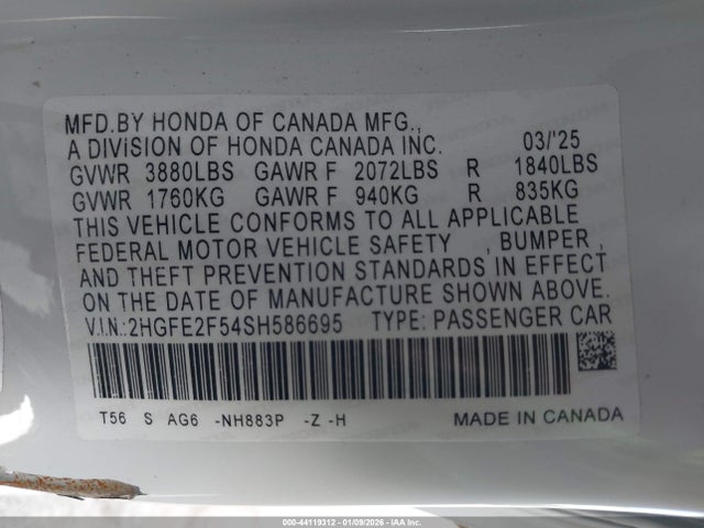 Honda Civic Sport 2025 2HGFE2F54SH586695 Image 9